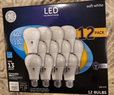 GE LED Soft White Dimmable A19 Light Bulbs (10 Watt, 60w Replacement), 12-Pack - Image 1 of 3