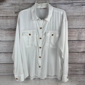 SO White Blouse Button Front Collared Simple Lightweight Long Sleeves Medium - Bild 1 von 12