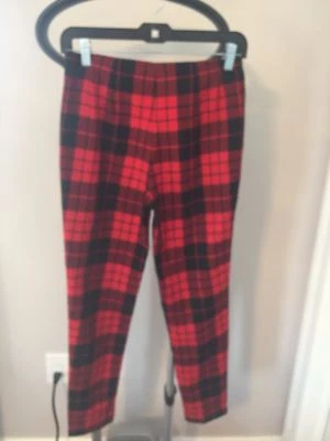 NWOT LOVE MOSCHINO Buffalo Plaid Red & Black 100% Wool Cigarette Pants SZ 2 - Image 1 of 3