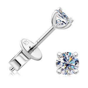 Classic Round Real Moissanite Stud Earrings for Women 925 Silver GRA Certified