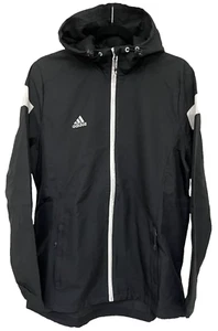 New ADIDAS WOMEN L BLACK HOODY RUNNER JACKET CLIMAPROOF WIND ZIP NWT PRIORITY - Picture 1 of 10