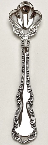 Whiting Louis XV Sterling Silver Shell Master Salt Spoon  3 1/2" No Mono 1891 Cover