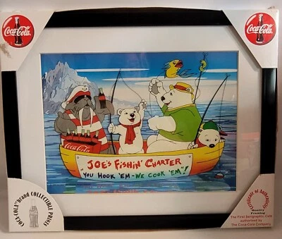 Vintage CocaCola Serigraphic Cel-Framed "Joe's Fishin Charter" Collectible Print - Image 1 of 4