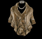 Women 100% Real Genuine Knitted Rabbit Fur Stole Cape Poncho Shawl Vintage Scarf