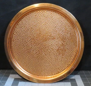 Solid Copper Round Dimpled Hammered 12-1/4"w Serving Tray, Plater, Bar, 1lb 2oz - Picture 1 of 6