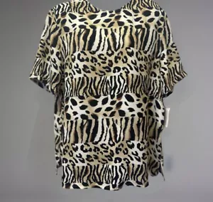 Vintage Blouse Women's Size 16 Short Sleeve Leopard Animal Print Polyester NEW - Picture 1 of 9