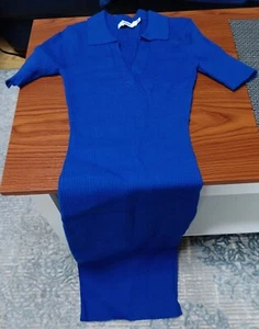 JUST FAB Navy Blue simple 3/4 sleeved CUTE  DRESS X-Small  - Picture 1 of 4