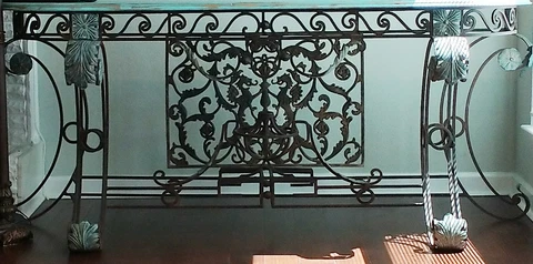 MAKE OFFER Beautiful Large 7 Ft Wide Ornate Scroll Wrought Iron Foyer Table Cover