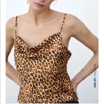Zara Leopard Print Chain Detail Cowl Neck Camisole Top. Sz S. NWT! - Image 1 of 4