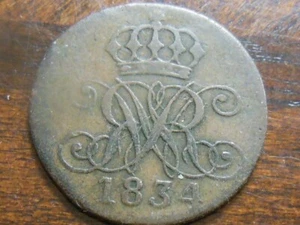 1834-A German States One (1) Pfennig Copper "William lV" Coin - Picture 1 of 6