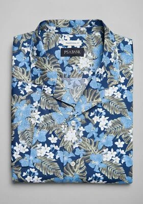 Jos. A. Camisa Bank Para Hombre Calce Tradicional Estampado Floral Frontal Grande Alta Nueva Con Etiquetas Azul Foto 1 de 4