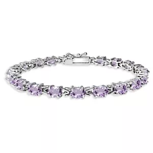 Sterling Silver Polished Amethyst 6x4mm Oval-cut Link Tennis Bracelet - Picture 1 of 3