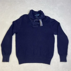 Vintage Polo Ralph Lauren Schalkragen Pullover Blau Baumwolle Strick Military Style - Bild 1 von 11