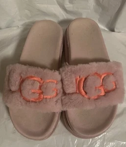 UGG Laton Fur Slide Womens Size 7 Pink Beach Walking Outdoor Platform Sandals - Picture 1 of 5