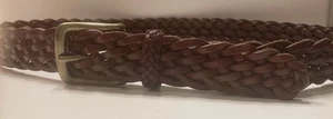 Lands’ End Men's Brown Braided Leather Belt Solid Brass Buckle Size 34 EUC! - Picture 1 of 7