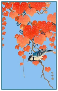 Ivy Bunting Birds Asian Japanese Ohara Shoson Counted Cross Stitch Pattern - Picture 1 of 8