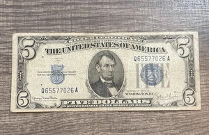 Billete de $5 serie D 1934 certificado de plata sello azul billete de colección de Estados Unidos circulado - Imagen 1 de 7