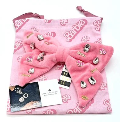 Lápiz labial Lele Sadoughi x Barbie Barrette rosa terciopelo dijes moño pinza para el cabello nuevo con etiquetas Foto 1 de 4