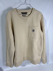 Carhartt Sweatshirt Mens XL Beige White Solid Relaxed Fit Crew Neck Casual - Picture 1 of 6