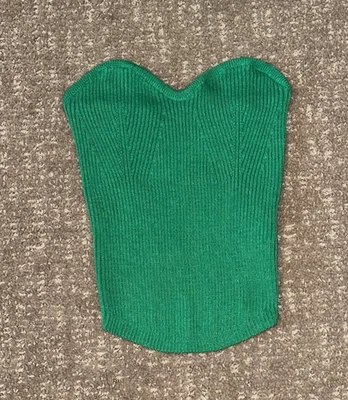 Shein Green Knit Fitted Bustier Top S Strapless Ribbed Sweater - Image 1 of 3