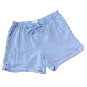 COMPANY ELLEN TRACY taglia large 12 14 pantaloncino 100% lino vita alta polsino arrotolato - Foto 1 di 5