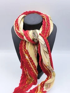 Hermes Authentic Pleated 100% Silk Scarf Red x Yellow Made In France Vintage - Picture 1 of 6
