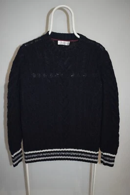 Brunello Cucinelli Alpaca Yak Navy Cable Knit Sweater Pullover Men's Size 48 - Image 1 of 4