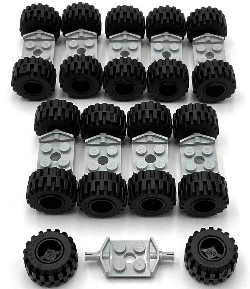 Lego 10 juegos de ruedas nuevas neumáticos negros 21 mm D. x 12 mm banda de rodadura coche camión ciudad Foto 1 de 1