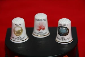 FINE PORCELAIN CHINA THIMBLES-SET OF THREE ANNIVERSARY 30TH & 45TH - Picture 1 of 5