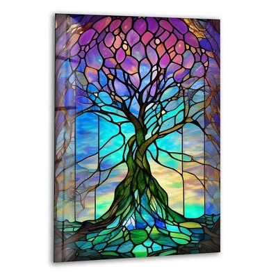 Stained Purple Life of Tree Glass Wall Art - Image 1 of 4