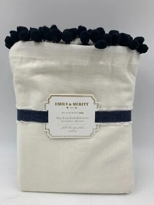 Falda de cama Pottery Barn Teen Emily & Meritt Pom Pom negra completa 18" #110E Foto 1 de 4