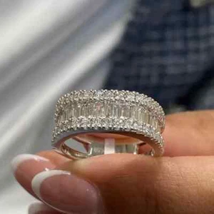 2.30Ct Baguette Cut Moissanite Half Eternity Women's Ring 14K White Gold Plated - Picture 1 of 8