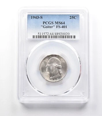1943-S Washington Quarter Goiter FS-401 MS64 PCGS *9976 - Image 1 of 3