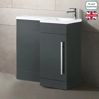Nes Home Grey 900 mm L Shape Bathroom Right Hand Basin Vanity & WC Unit
