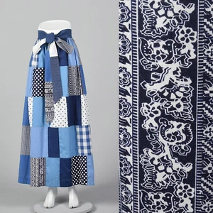 XS 1970s Blue Quilted Maxi Skirt Bohemian Boho Hippie Separates Casual 70s VTG - Picture 1 of 10