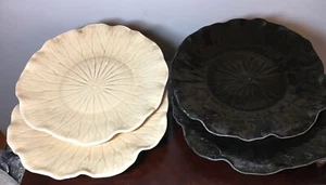 4 Lotus PoppyTrail Metlox 10 1/2” Scalloped Dinner Plates Beige/Black - Picture 1 of 4