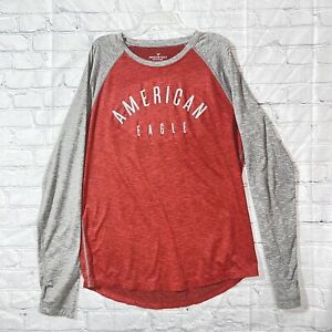 American Eagle Shirt Mens Medium 360 Extreme Flex Long Sleeve Red Gray Raglan