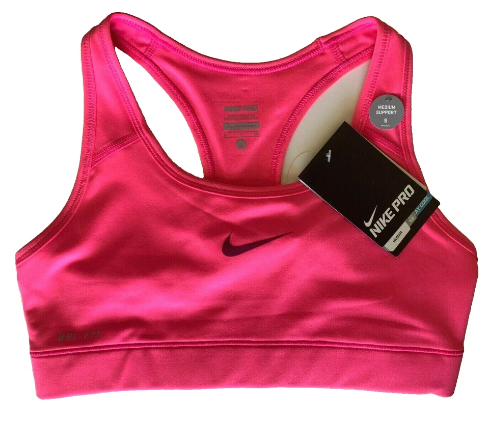 NEW NIKE PRO [S] Women DRI-FIT Medium Support Sports Gym Bra-Pink 375833-669 - Image 1 of 1