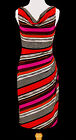 Anne Klein Women Sleeveless Sheath Dress Red Brown Striped Faux Wrap Euc Size  2