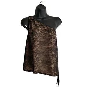 BCBG MaxAzria Black Lace One Shoulder Esther Top Sz S Party Evening Glam NWT - Picture 1 of 9