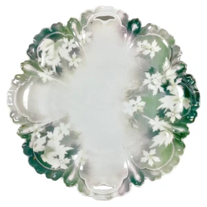 R S Prussia Handled Cake Cabinet Plate White Flowers Gold Centers Green O AS IS - Picture 1 of 8