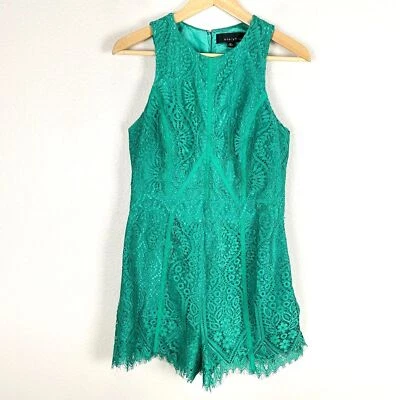 Adelyn Rae 女式中号翡翠绿色蕾丝连身裤无袖 — 第 1/4 张图片