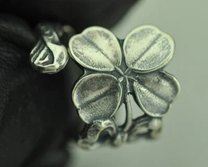 925 Sterling Silver Small Four-Leaf-Clover Flower Floral Adjustable Ring - Picture 1 of 6