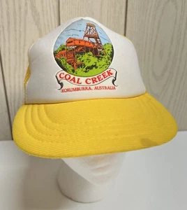 Vintage Coal Creek Korumburra Australien Truckermütze Druckknopflasche gelb Netz Einheitsgröße - Bild 1 von 12