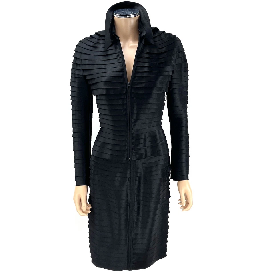 TADASHI EE. UU. Falda Traje TALLA 2 Negro En Niveles Capas Cremallera Chaqueta Blazer Foto 1 de 4