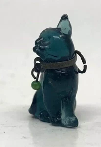 Rare 1930’s TEAL Cat Czech Glass Cracker Jack Charm with Original Collar ONE EAR - Picture 1 of 10