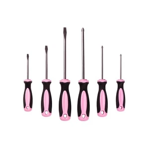 Pink Power Magnetic Screwdriver Set - 6 Piece Phillips Head and Flat Head Hand - Picture 1 of 6