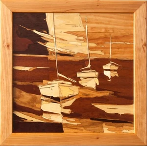 3 Barco Vela Paisaje Marino Madera Marina Hogar Decoración Rústica Incrustación Enmarcada Imagen - Imagen 1 de 12