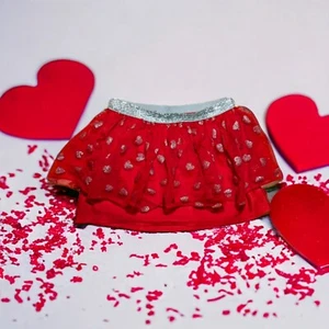 Girl's Mesh Layered Skirt Sz 6X Red Pink Silver METALLIC SPARKLE Hearts - Picture 1 of 7