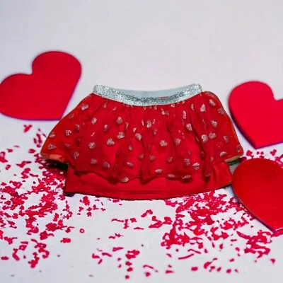 Falda Niña Malla En Capas Talla 6X Rojo Rosa Plata METÁLICO BRILLO Corazones  Foto 1 de 4